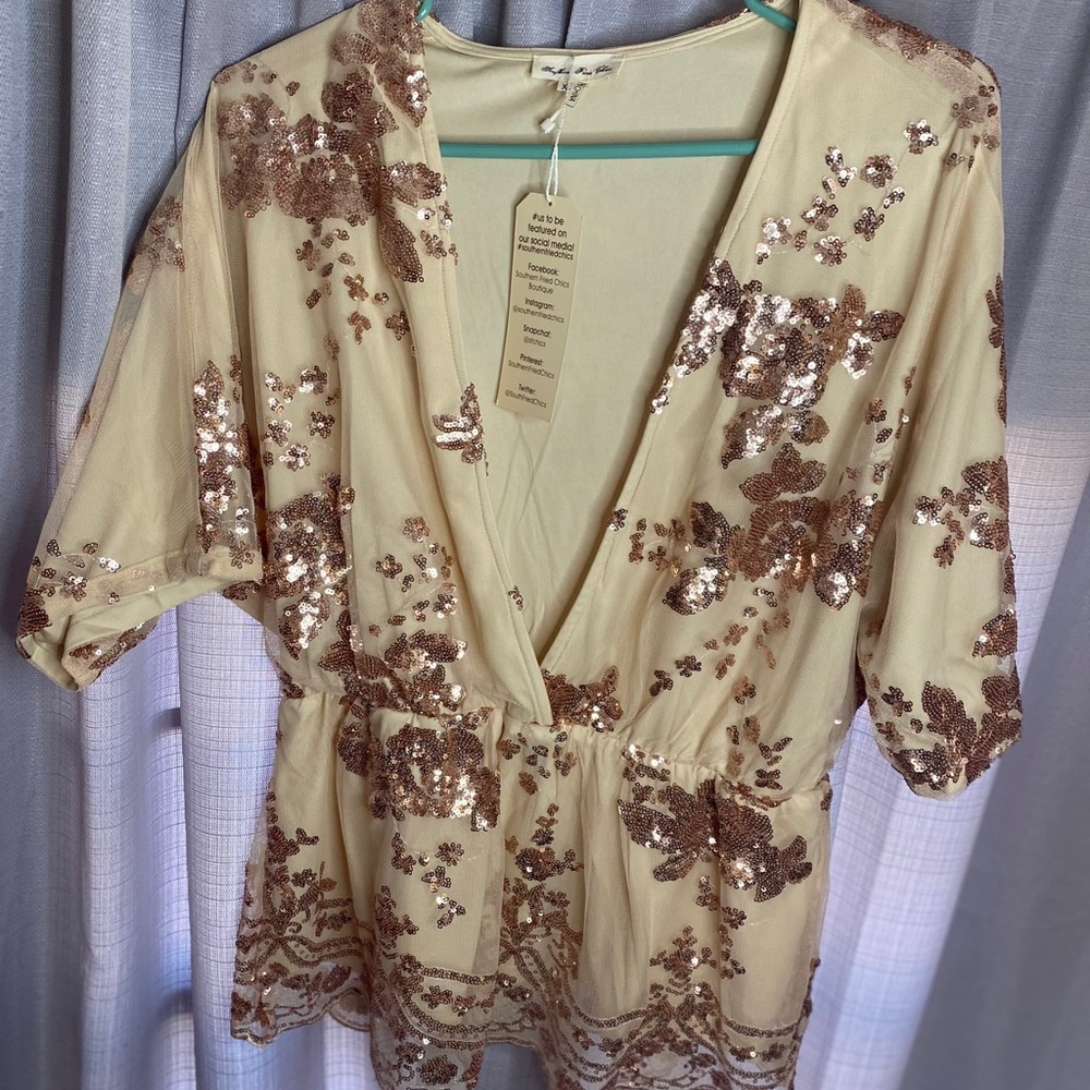 NWT Southern Fried Chicks Sequin Top